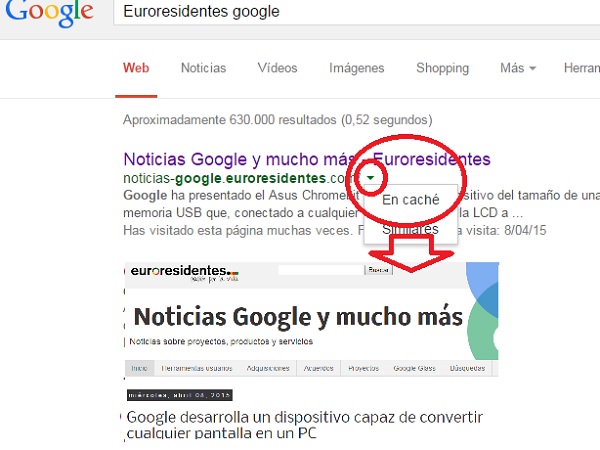 ejemplo de página indexada en google