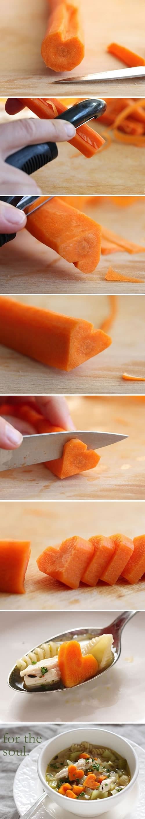 Comida con forma de corazón: zanahorias