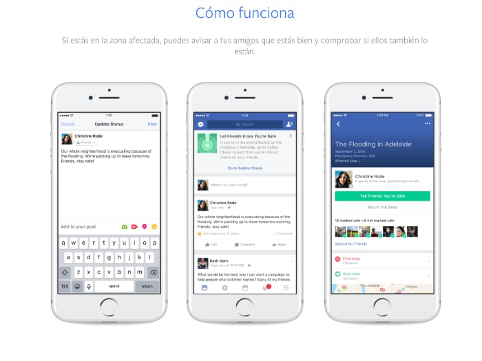 Herramienta de Facebook para indicar  que estás bien