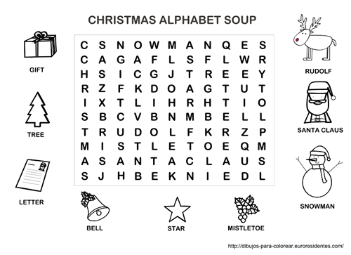 Sopa de letras de Navidad en inglés - Manualidades