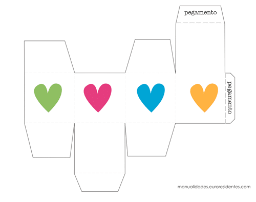 Caja San Valentín para imprimir con corazones de colores