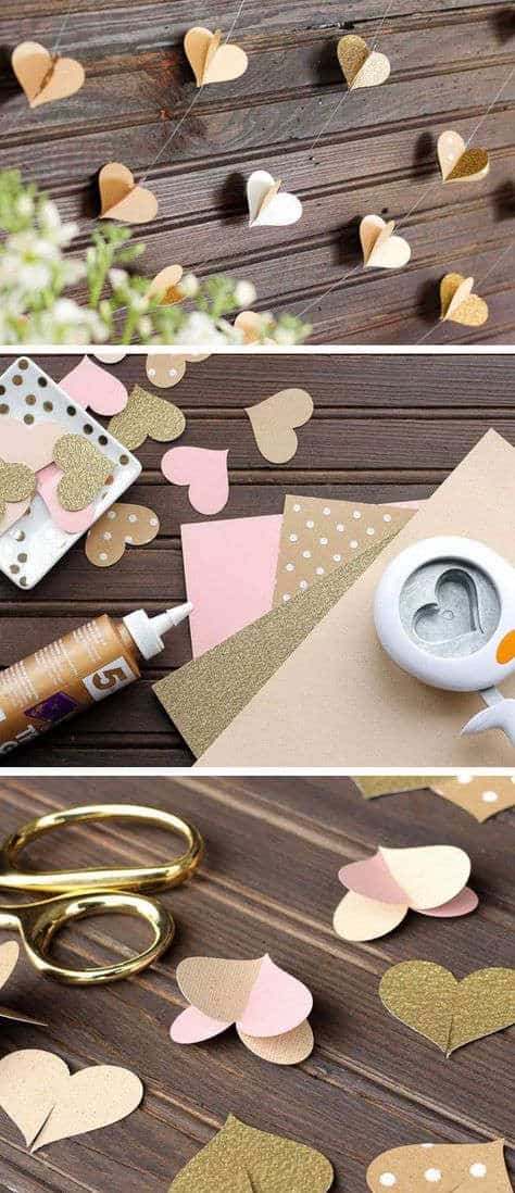 Guirnaldas de corazones con papel o cartulina