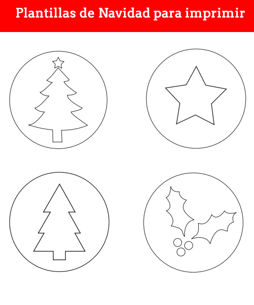 plantillas de navidad para imprimir. Plantilla de arbol, plantillas de acebo, plantilla de estrella