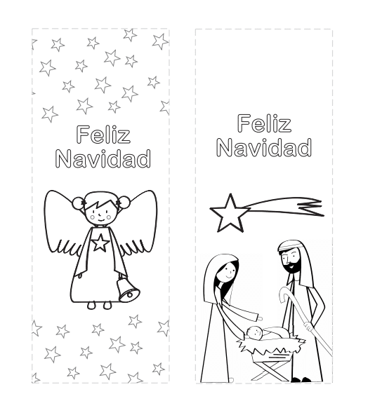 marcadores de libros para colorear con dibujo de ángel y del nacimiento