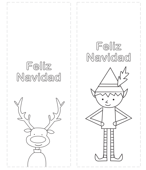 marcapáginas de navidad para colorear con reno y elfo