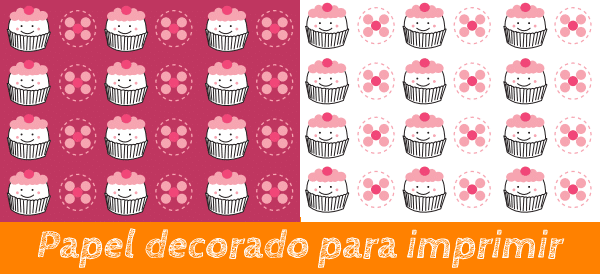 papel decorado con ilustraciones de cupcakes