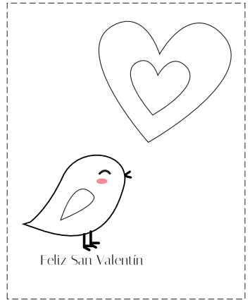 tarjetas San Valentín para colorear pollito y corazón