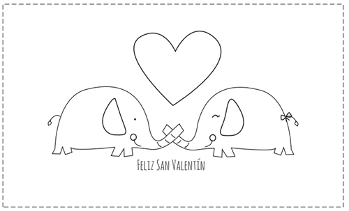 tarjetas San Valentín para colorear con pareja elefantes