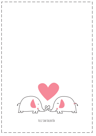 tarjeta Feliz San Valentín pareja elefantes y corazón