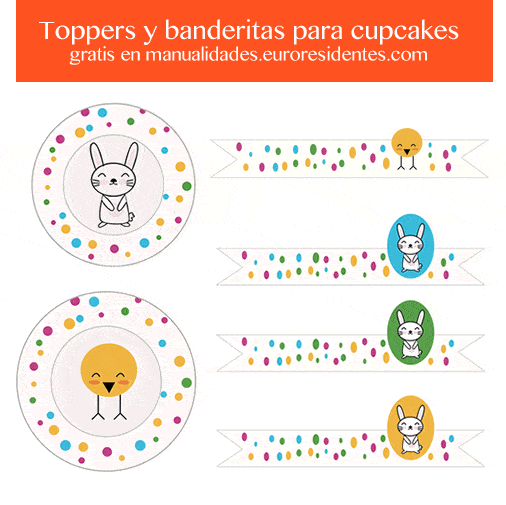 toppers y banderitas cupcakes pascua