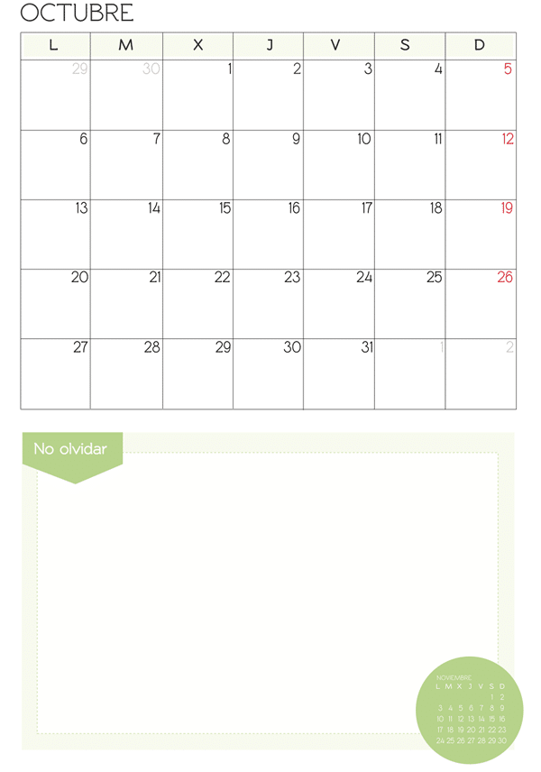calendario octubre 2014