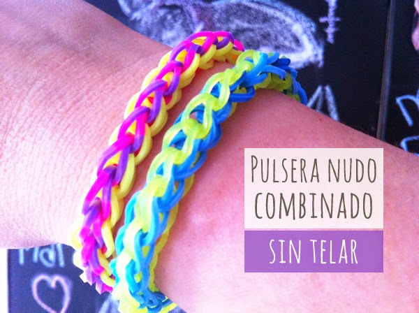 Pulsera de gomitas nudo combinado (sin telar) - Manualidades