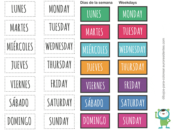 Imprimible: Días de las semana en inglés para niños - Manualidades