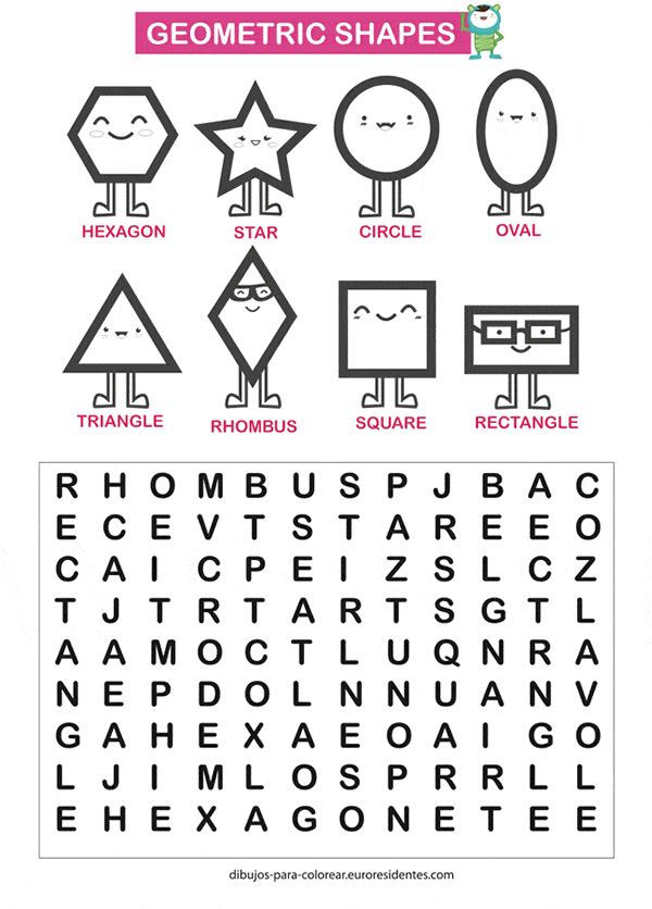 Sopa de letras: formas geométricas en inglés para niños