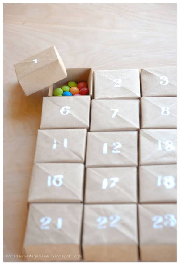 Calendario de adviento con cajitas papel DIY