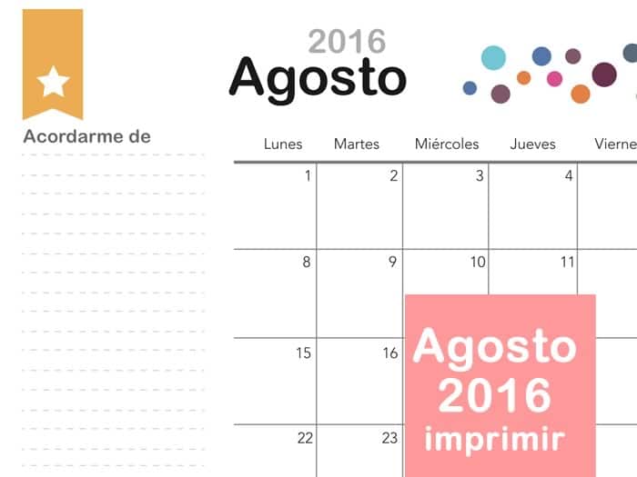 Mes de agosto 2016 para imprimir