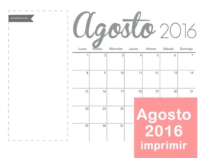 Mes de agosto 2016 para imprimir