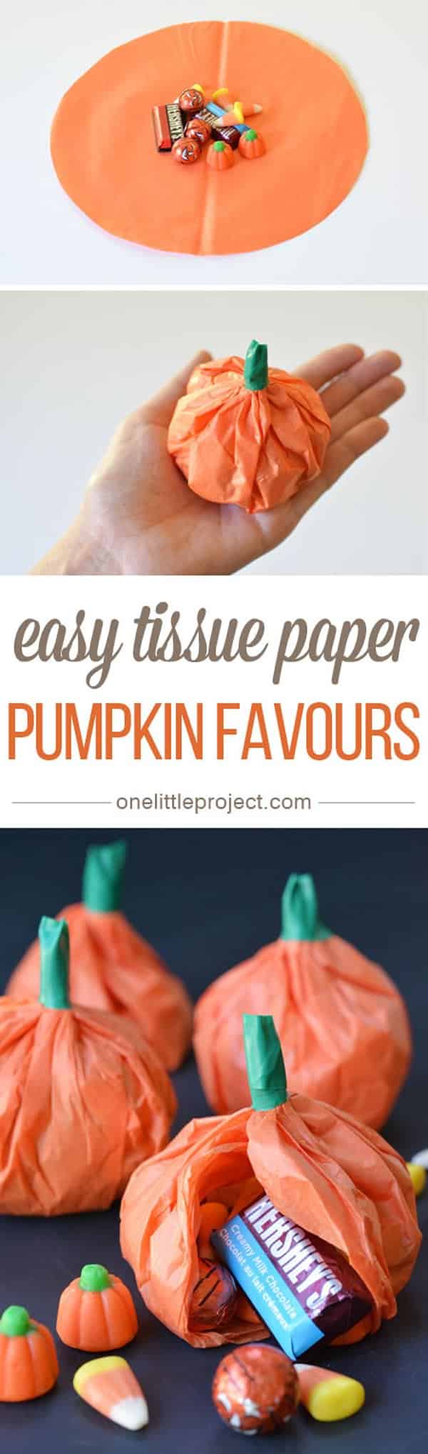 Calabazas de papel rellenas de caramelos: manualidades Halloween