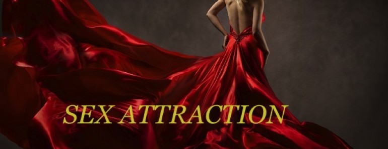 Woman in red waving dress with flying fabric. Back side view
