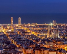 Barcelona skyline panorama at night