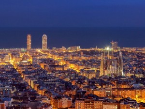 Barcelona skyline panorama at night