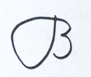 Grafología Inductiva Alfabética letra B mayúscula con bucle exagerado sobre sí mismo
