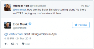 Tweet de Elon Musk sobre los tejados solares de Tesla