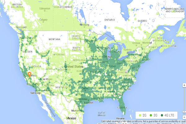 Mapa de covertura de Project Fi de Google