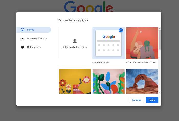 Cómo cambiar el fondo de Google Chrome